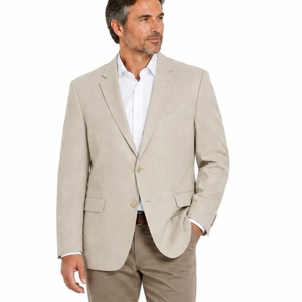 Andrew Fezza Men’s Beige Microsuede Sport Coat Blazer Jacket 50L Classic